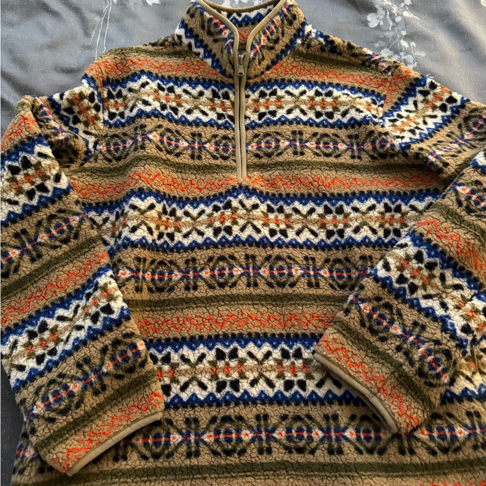 Old Navy Brown and Orange 1/4 Zip Nordic Design Size Large